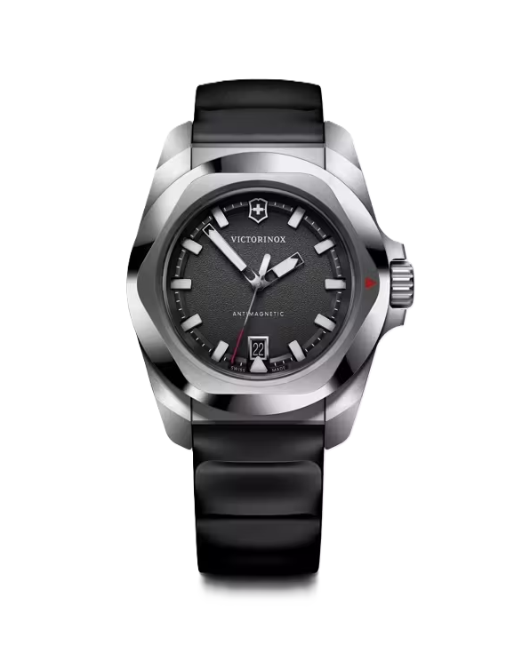 VictorInox Swiss Army I.N.O.X. Watch with Black Rubber Strap and Dial along with a 41 mm Case