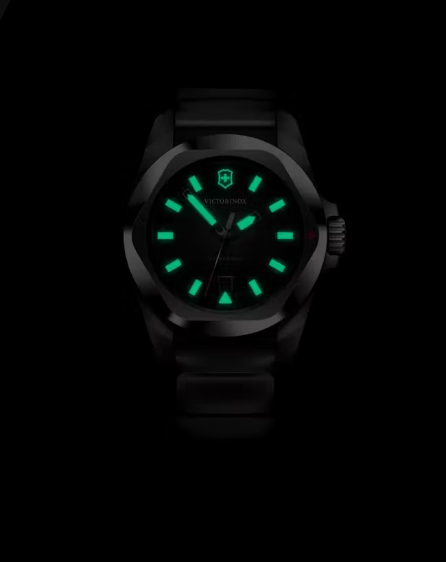 VictorInox Swiss Army I.N.O.X. Watch with Black Rubber Strap and Dial along with a 41 mm Case