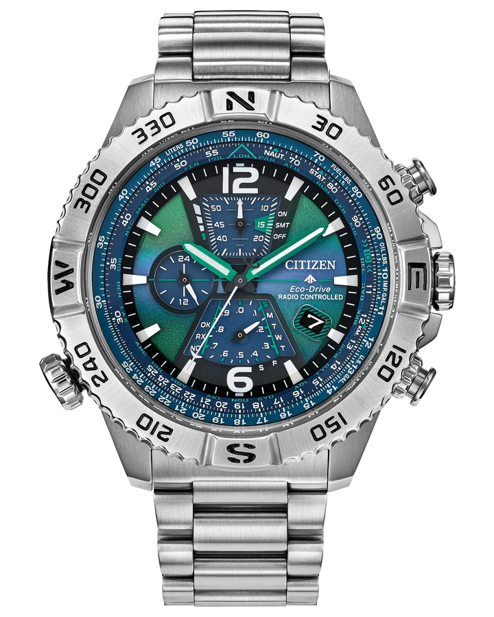 Promaster Navihawk A-T | Citizen Stainless Steel Watch | Blue Dial Atomic Time Chronograph | WR200 - Brownee Jewelers