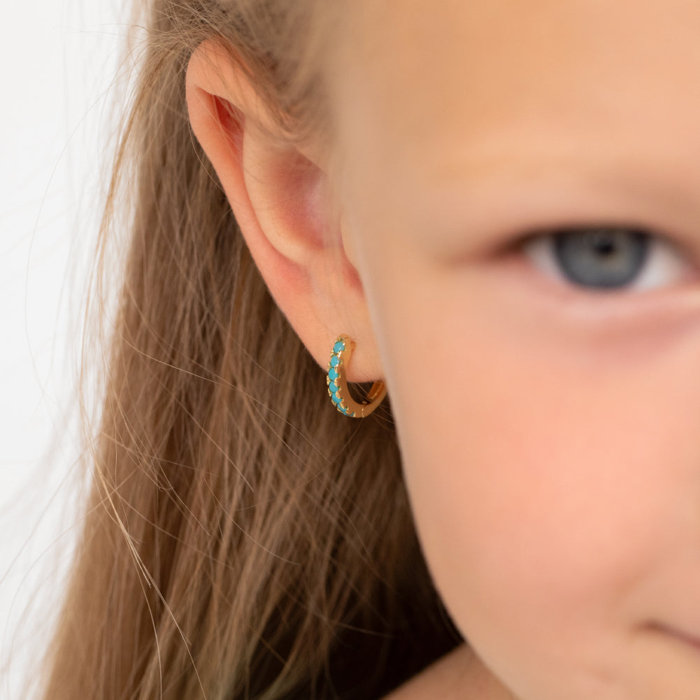 9mm Gold-Plated Sterling Silver Turquoise Huggie Earrings