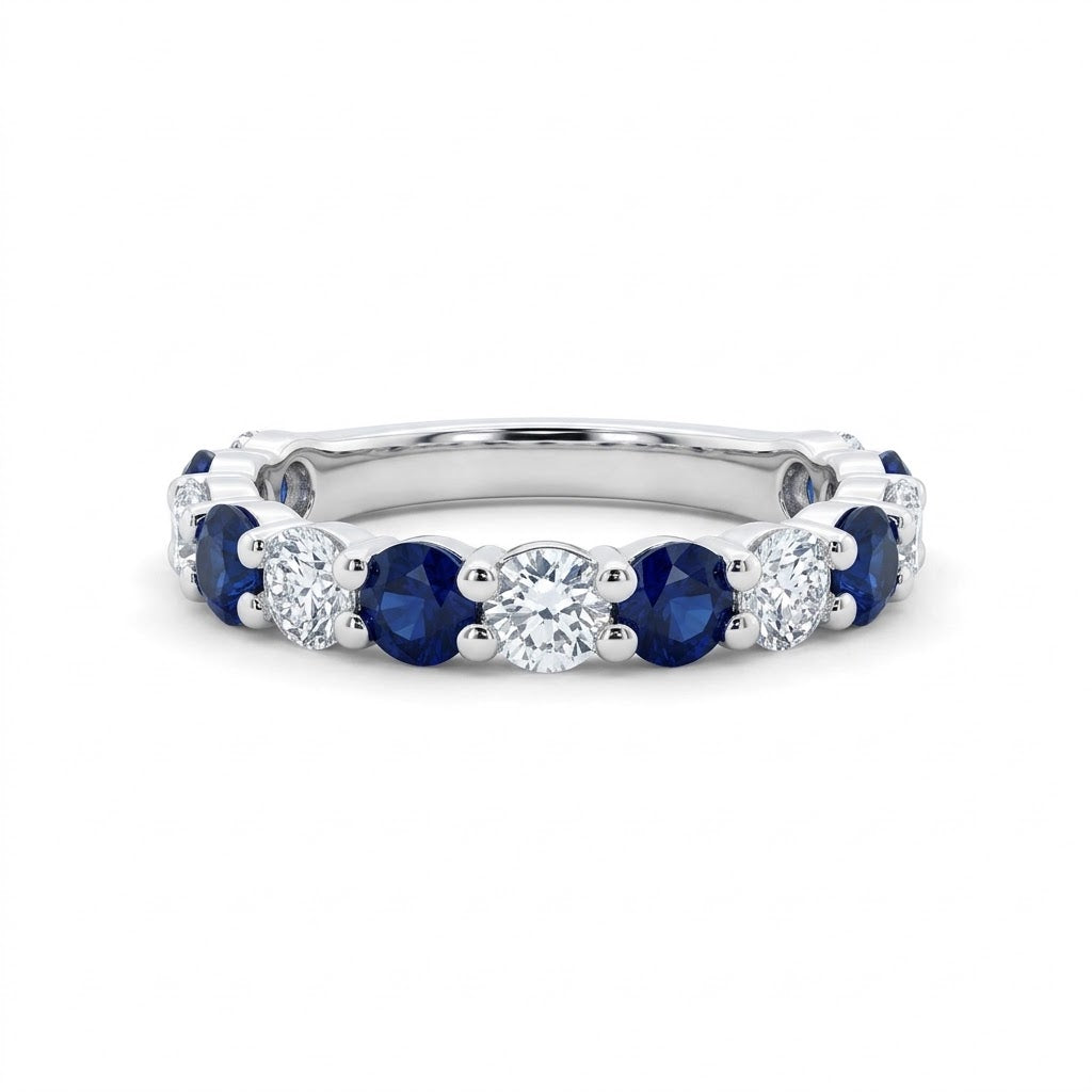 SAPPHIRE & LAB-GROWN DIAMOND BAND | 1.00CTW LAB DIAMONDS | 1.45CTW BLUE SAPPHIRES | 10K WHITE GOLD | LGR46799-SDSF - Brownee Jewelers