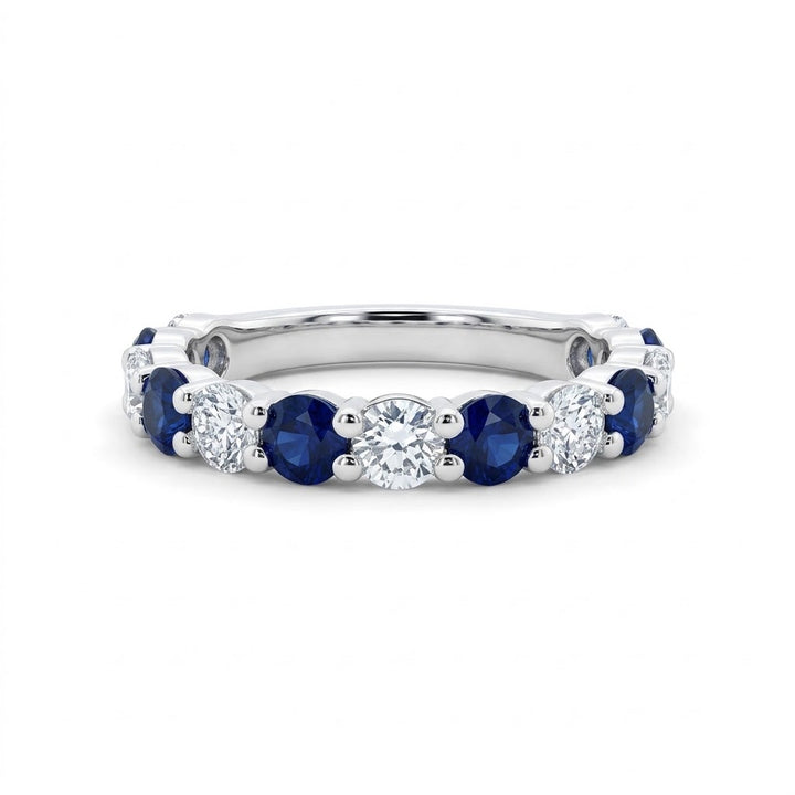 SAPPHIRE & LAB-GROWN DIAMOND BAND | 1.00CTW LAB DIAMONDS | 1.45CTW BLUE SAPPHIRES | 10K WHITE GOLD | LGR46799-SDSF - Brownee Jewelers