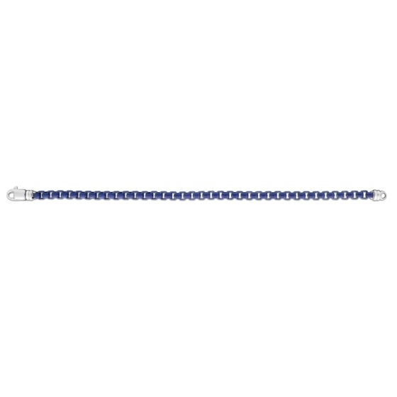 Blue Enamel Box Link Bracelet | Sterling Silver | Men's Bracelet | 5mm Box Link Design | 8.5 Inches | Lobster Clasp - Brownee Jewelers