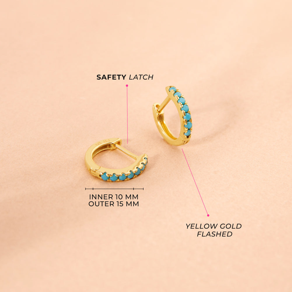 9mm Gold-Plated Sterling Silver Turquoise Huggie Earrings