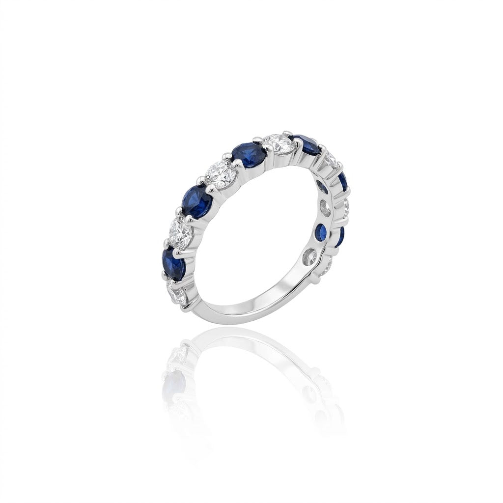 SAPPHIRE & LAB-GROWN DIAMOND BAND | 1.00CTW LAB DIAMONDS | 1.45CTW BLUE SAPPHIRES | 10K WHITE GOLD | LGR46799-SDSF - Brownee Jewelers