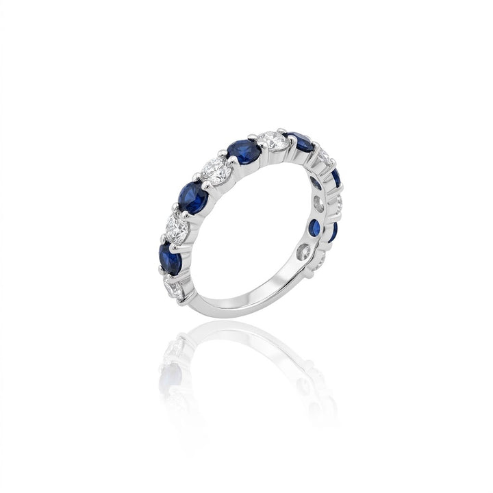 SAPPHIRE & LAB-GROWN DIAMOND BAND | 1.00CTW LAB DIAMONDS | 1.45CTW BLUE SAPPHIRES | 10K WHITE GOLD | LGR46799-SDSF - Brownee Jewelers