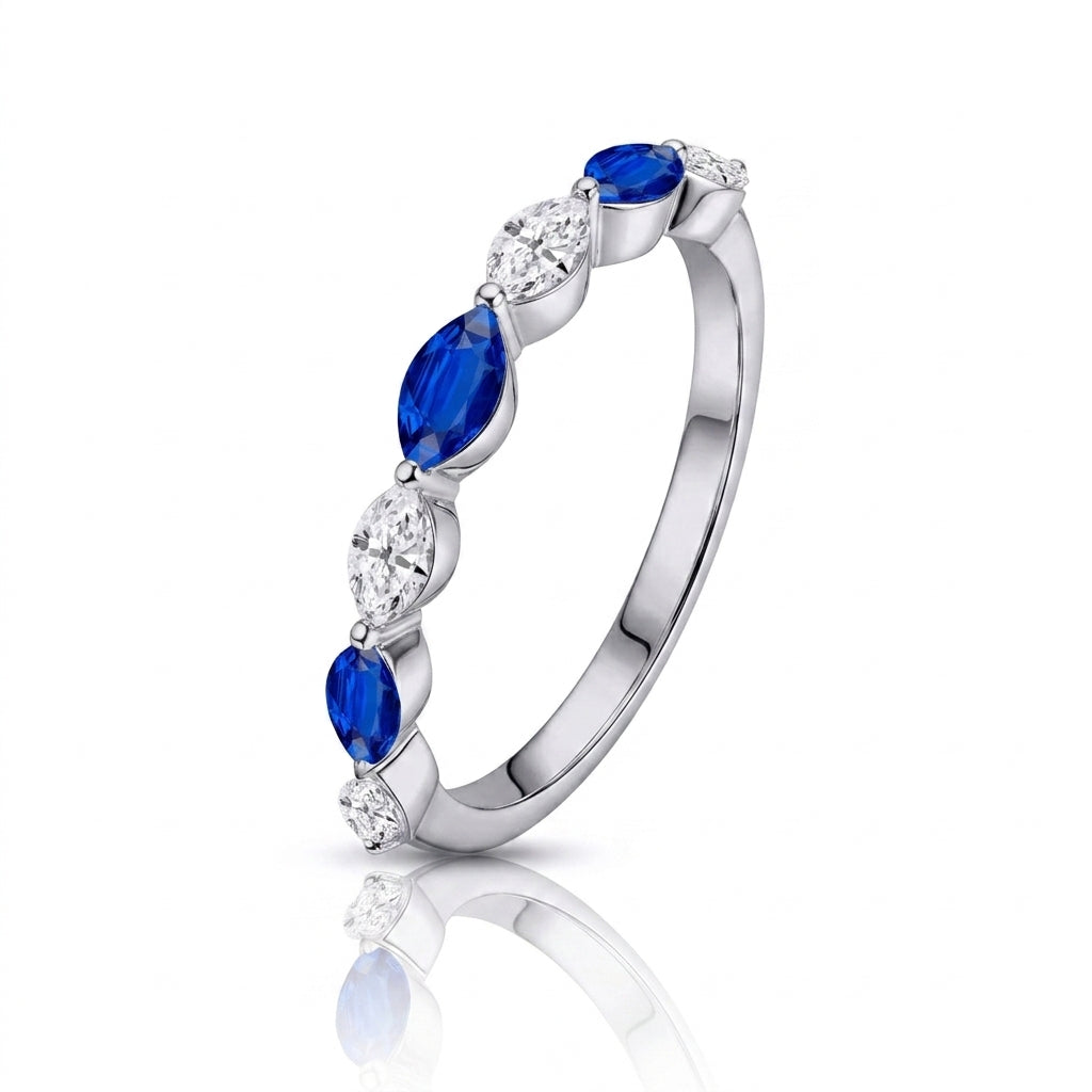 Alternating Marquise Lab-Grown Blue Sapphire & Diamond Band Ring