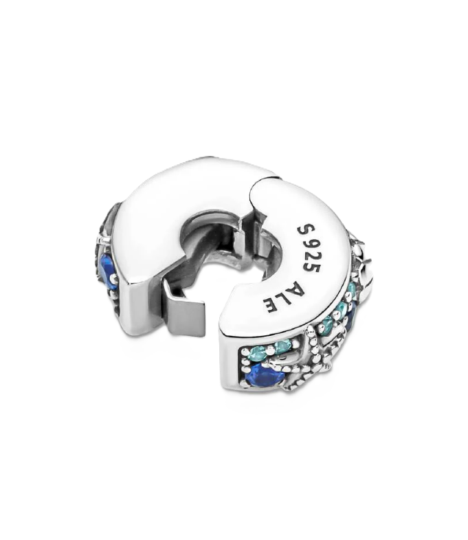 Pandora Starfish and Shell Clip Charm in Sterling Silver with Blue Cubic Zirconia Accents