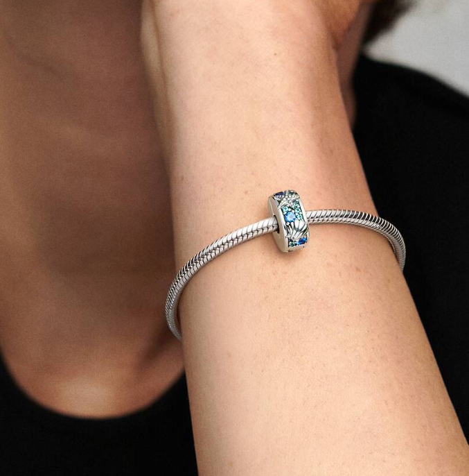 Pandora Starfish and Shell Clip Charm in Sterling Silver with Blue Cubic Zirconia Accents