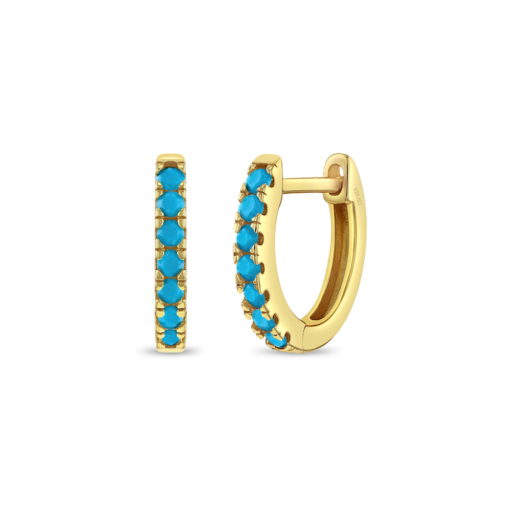 9mm Gold-Plated Sterling Silver Turquoise Huggie Earrings