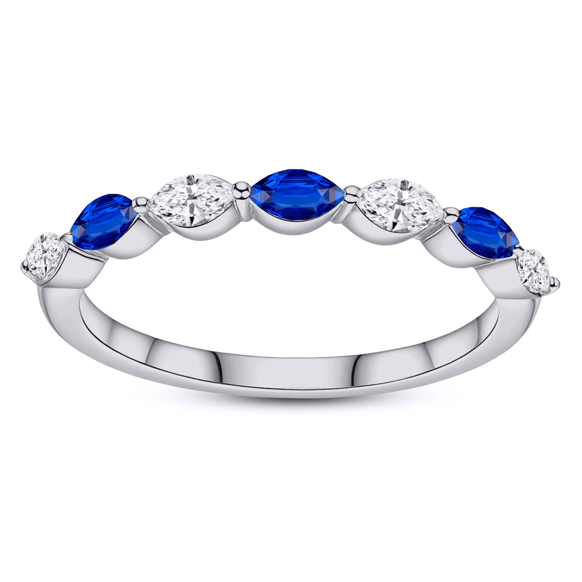 Alternating Marquise Lab-Grown Blue Sapphire & Diamond Band Ring