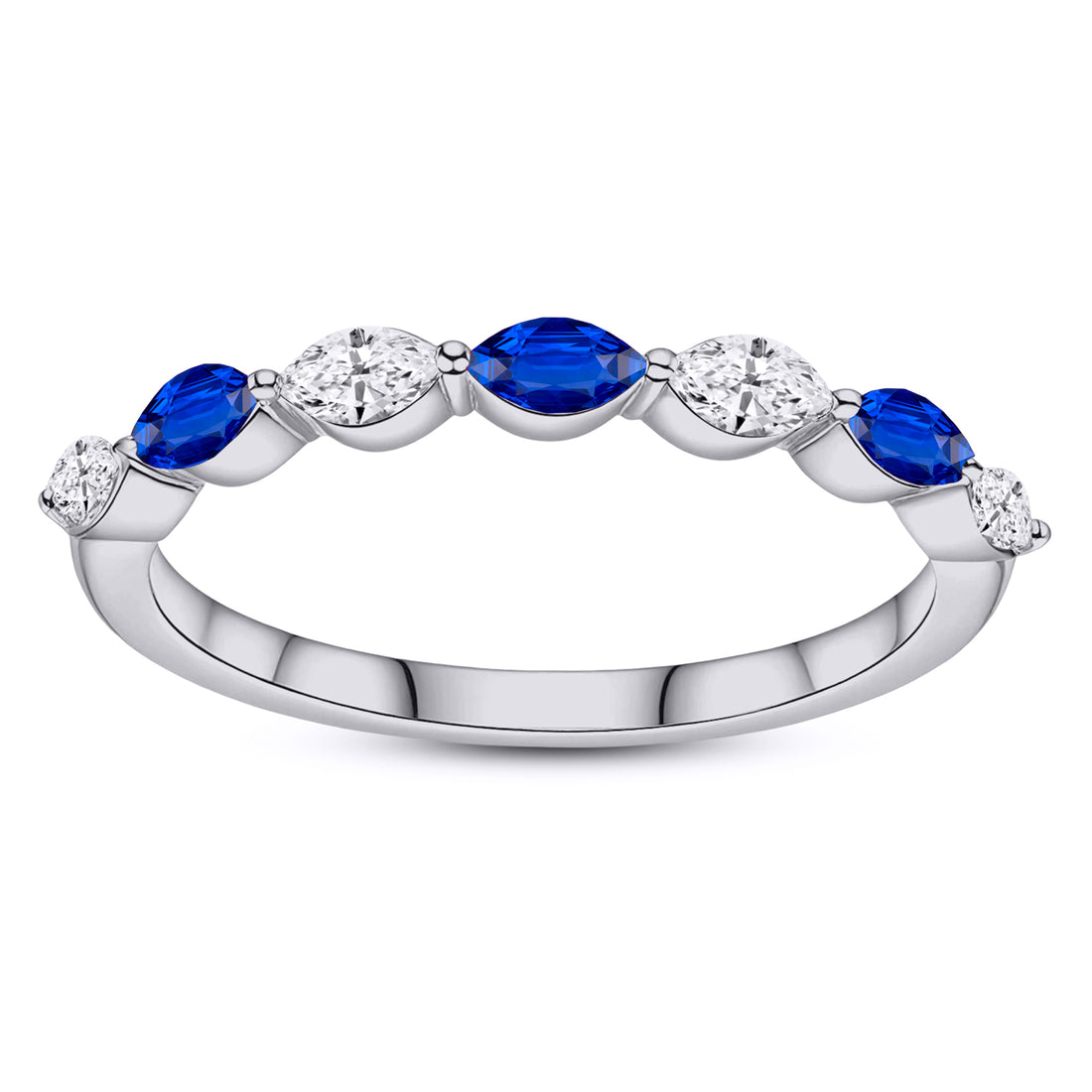 Alternating Marquise Lab-Grown Blue Sapphire & Diamond Band Ring