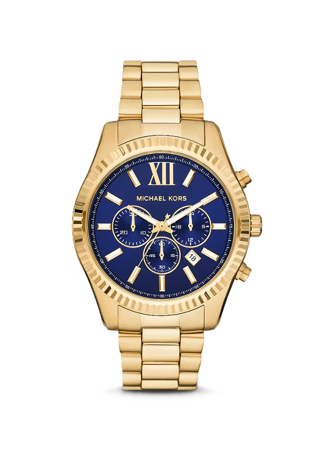 Oversized Lexington Watch | Michael Kors | Gold-Tone Stainless Steel | 44mm Case | Blue Dial Chronograph - Brownee Jewelers