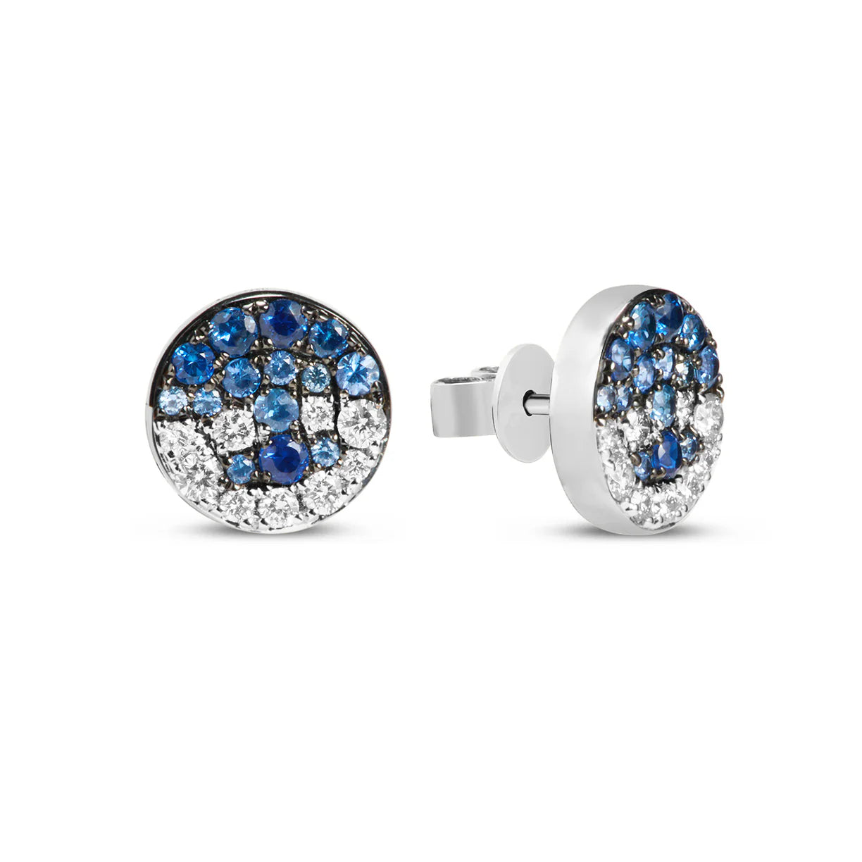 Blue Sapphire & Diamond Pavé Disc Stud Earrings