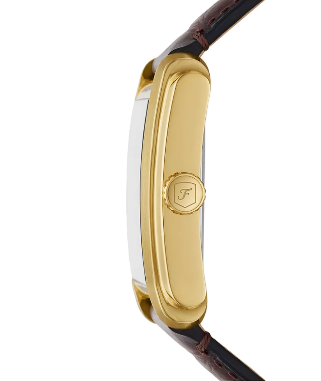 Carraway Three-Hand Watch | Fossil | Gold-Tone Stainless Steel | Silver Dial | Brown Croco Leather Strap - Brownee Jewelers