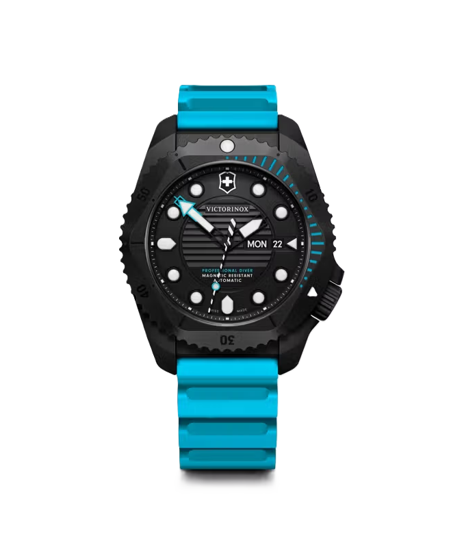 Victorinox | Dive Pro Automatic | 43mm | Black Titanium Case | Black Dial | Blue Rubber Strap | 242071 - Brownee Jewelers