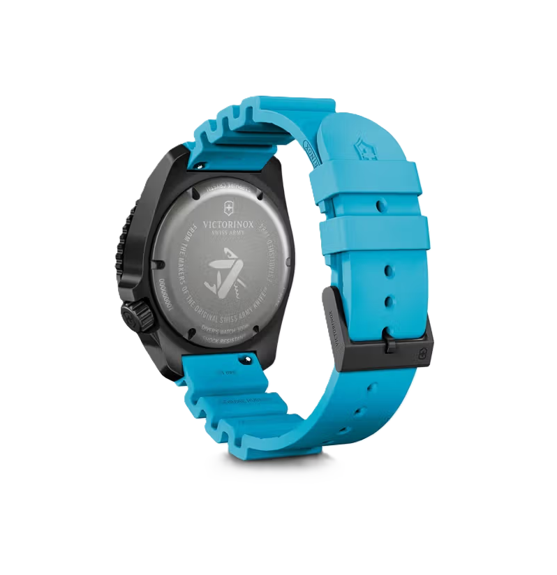 VictorInox Dive Pro Automatic with 43 millimeter Black Titanium Case, Black Dial, and Blue Rubber Strap