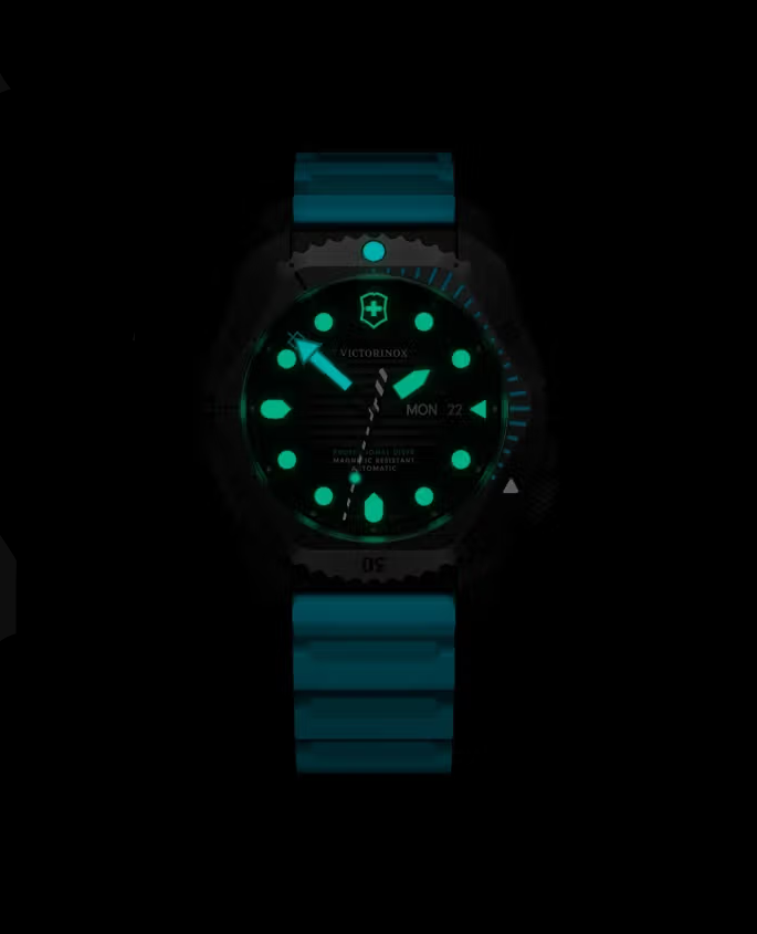 Victorinox | Dive Pro Automatic | 43mm | Black Titanium Case | Black Dial | Blue Rubber Strap | 242071 - Brownee Jewelers