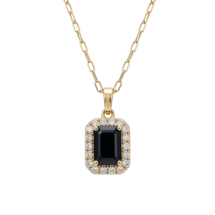 Cushion-Cut Blue Sapphire with Round Diamond Halo Necklace in 14kt Yellow Gold 