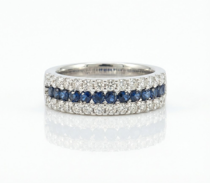 Blue Sapphire & Lab-Grown Diamond Band | 10K White Gold | 1.00 ctw | Stackable Ring - Brownee Jewelers