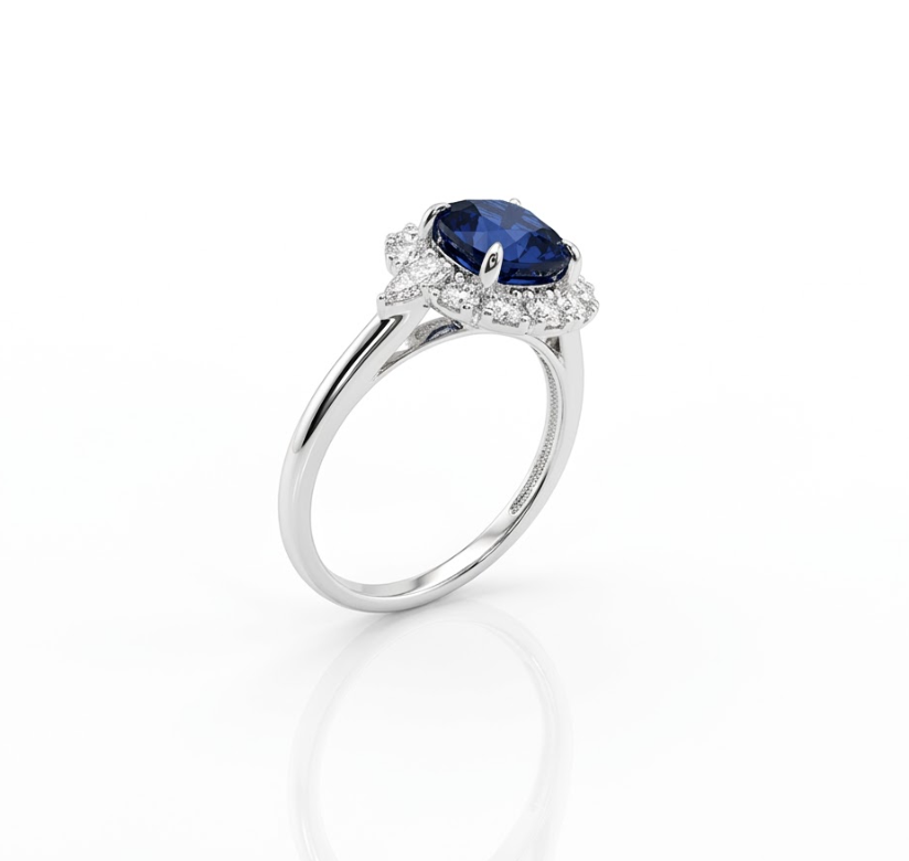 Cushion Blue Sapphire & Lab-Grown Diamond Halo Ring | 10K White Gold | 2.65 ctw | Halo Engagement Ring - Brownee Jewelers