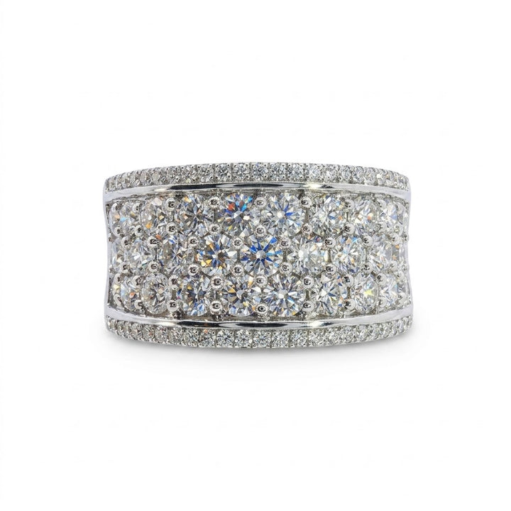 2.75 ctw Round Diamond Wide Band Ring | 14K White Gold | Pavé Multi-Row Statement Ring - Brownee Jewelers