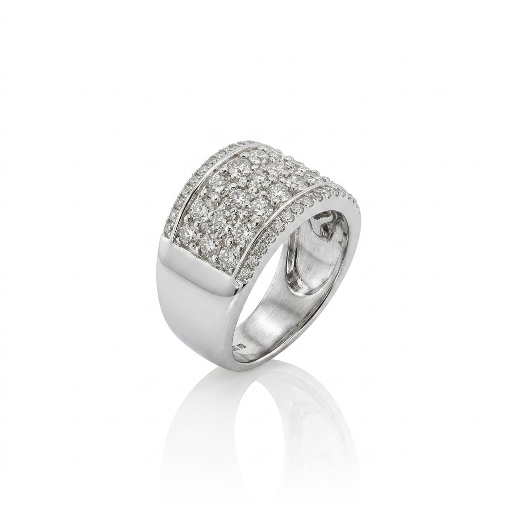 2.75 ctw Round Diamond Wide Band Ring | 14K White Gold | Pavé Multi-Row Statement Ring - Brownee Jewelers