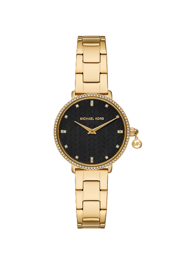 Mini Pyper Pavé Watch | Michael Kors | Gold-Tone Stainless Steel | 32mm Case | Black Pavé Dial & Crystal Bezel - Brownee Jewelers