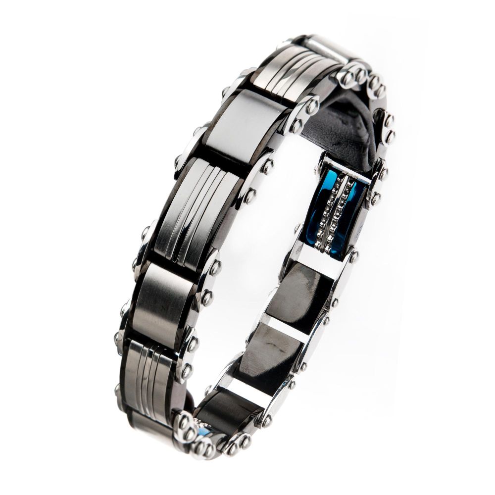 Double Sided Stainless Steel Black IP & Blue IP Reversible Bracelet