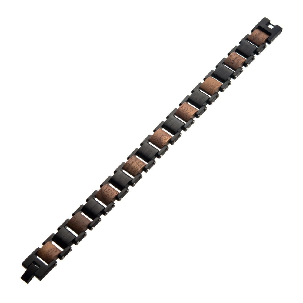 Stainless Steel with Walnut Wood Link Bracelet