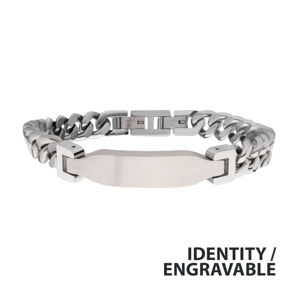 Matte Finish Stainless Steel Engravable ID Curb Chain Bracelet