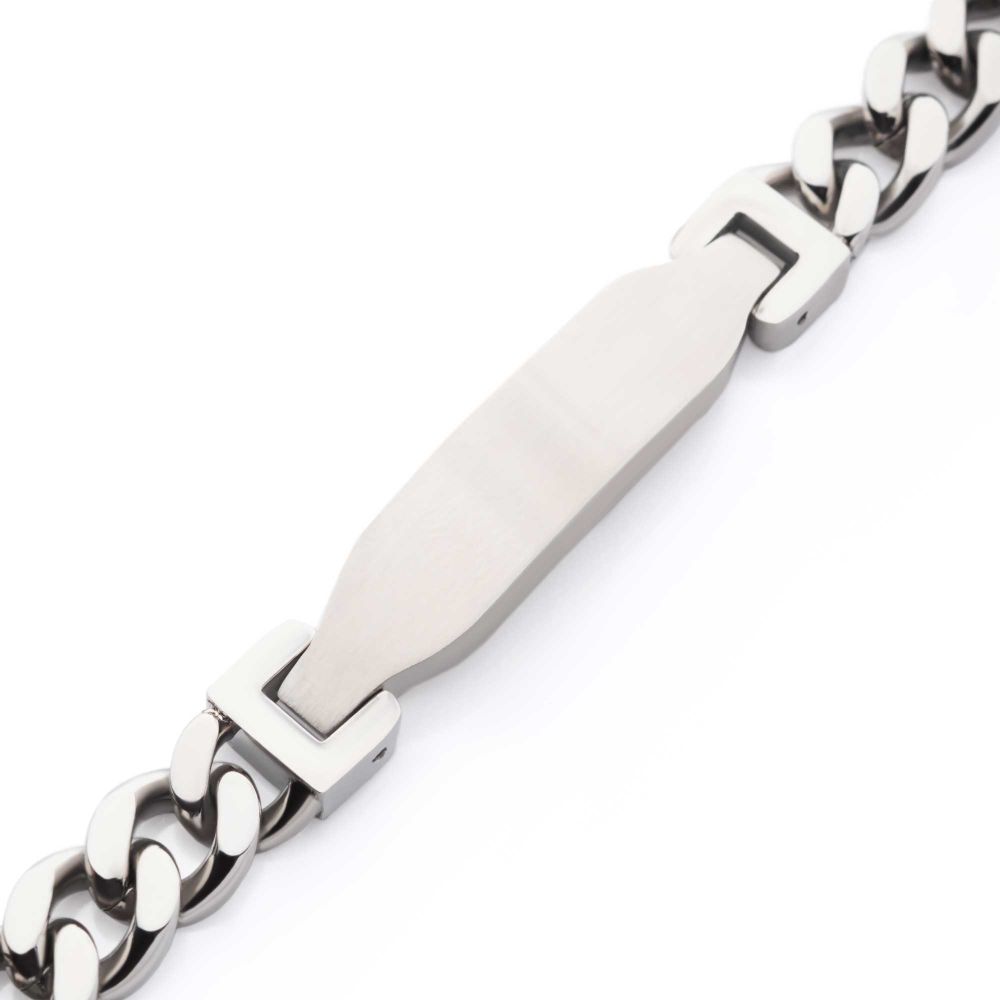 Matte Finish Stainless Steel Engravable ID Curb Chain Bracelet