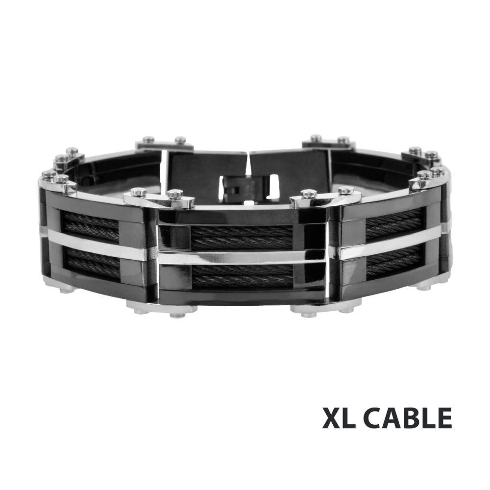 Black IP Bracelet with Multiple Black Cables Inlayed