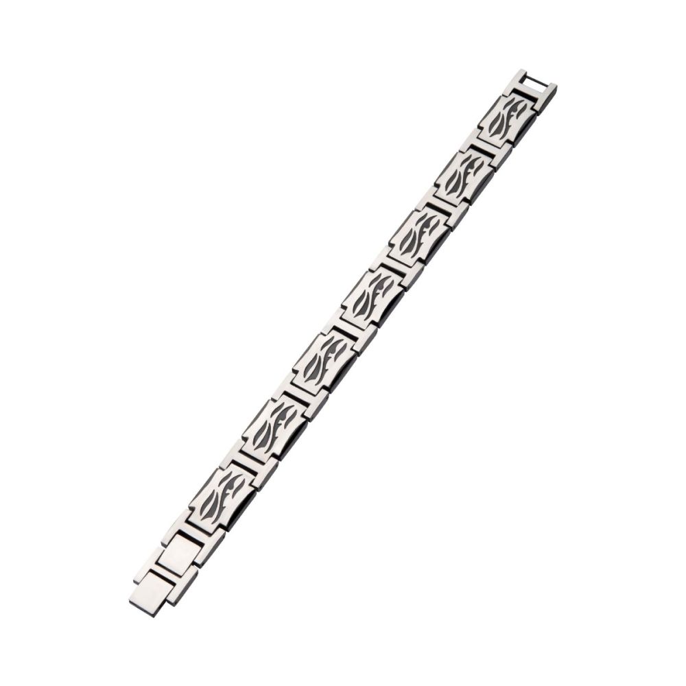 Black IP Steel with Tribal Cut Out Design H-Link Bracelet