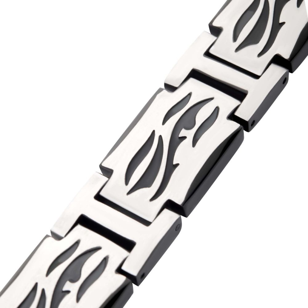 Black IP Steel with Tribal Cut Out Design H-Link Bracelet