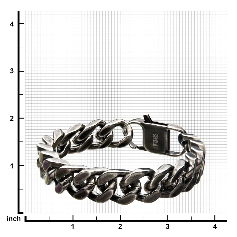 Stainless Steel with Antiqued Finish Diamond Cut Link & Chain Bracelet