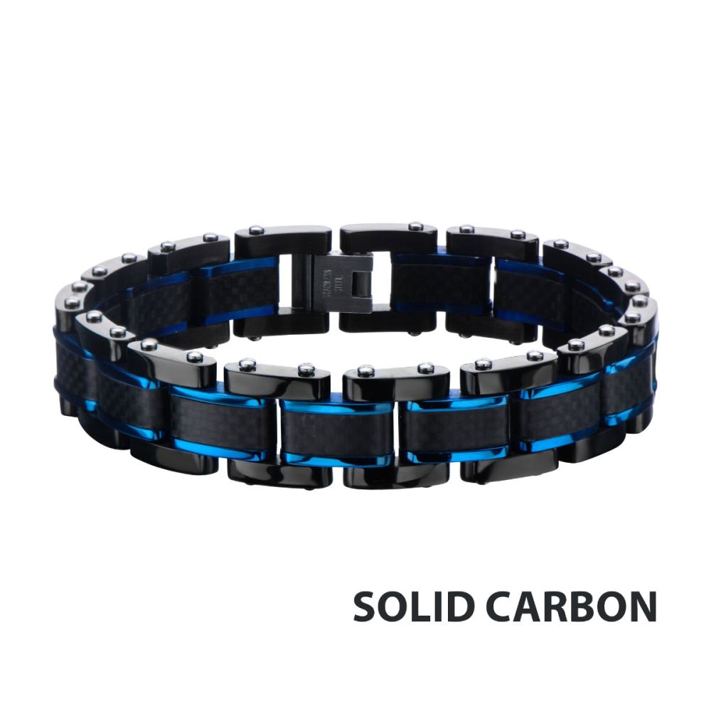 Black IP, Blue IP & Solid Carbon Fiber Center Link Bracelet