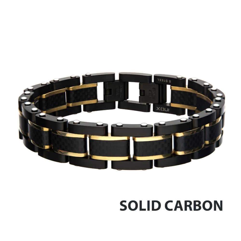 Black Carbon Fiber with Gold IP Link Bracelet