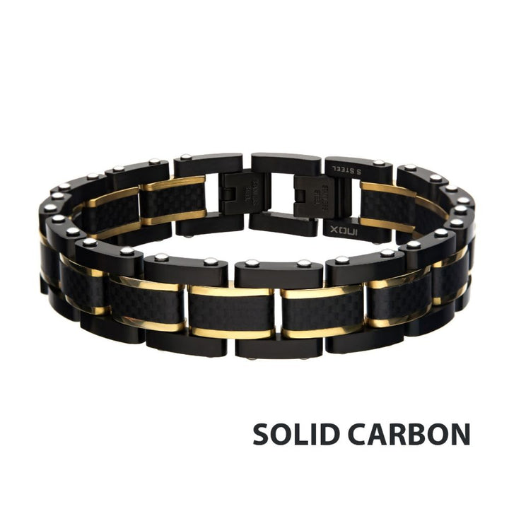 Black Carbon Fiber with Gold IP Link Bracelet