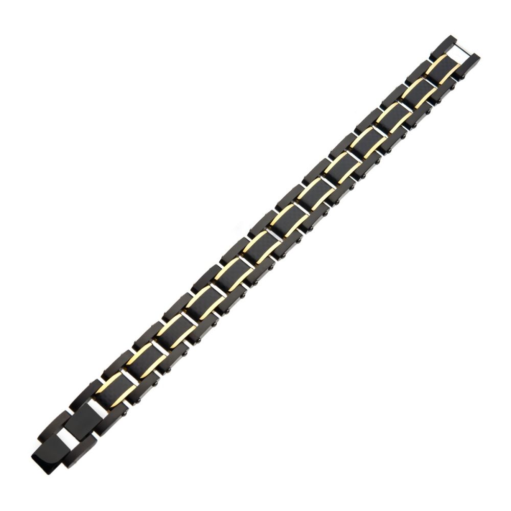 Black Carbon Fiber with Gold IP Link Bracelet