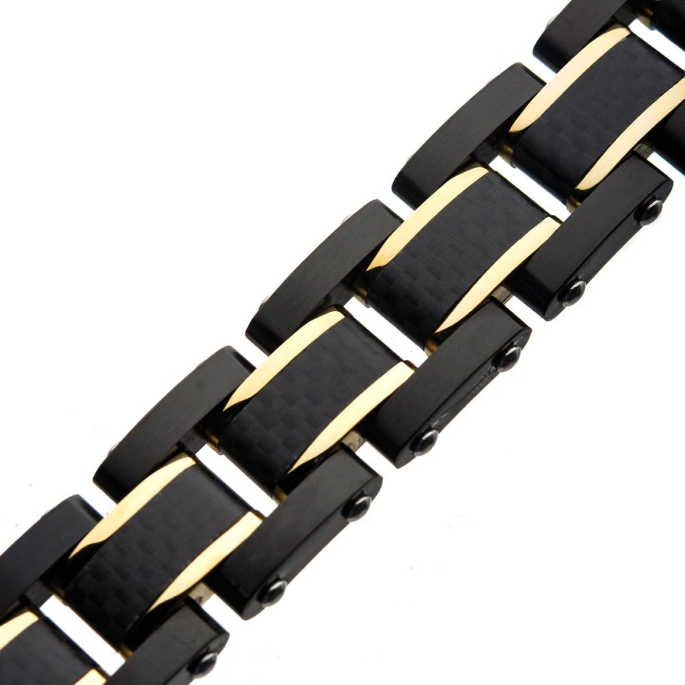 Black Carbon Fiber with Gold IP Link Bracelet