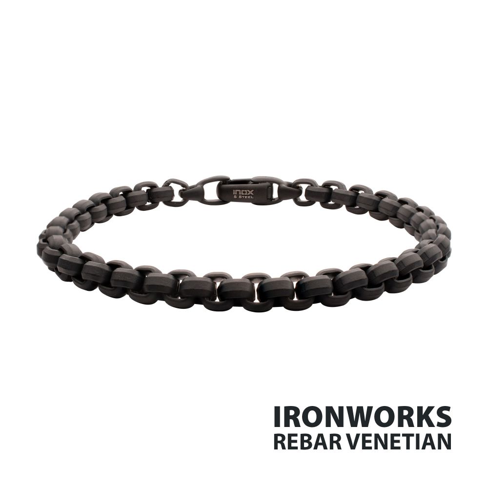 6mm Matte Finish Black IP Stainless Steel Bold Box Chain Bracelet