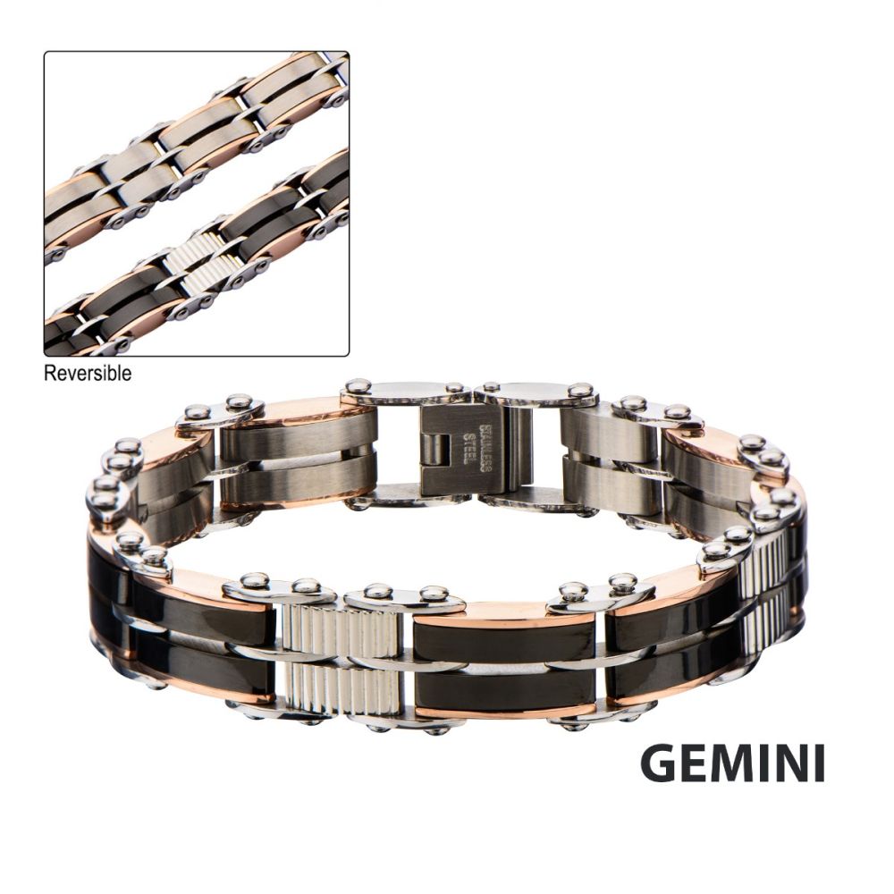  Black & Rose Gold IP Reversible Bracelet