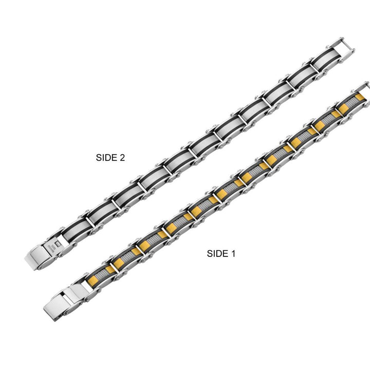 Double Sided Black IP with Gold IP & Steel Mesh Reversible Bracelet