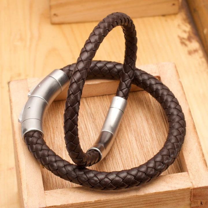 6mm Brown Genuine Full Grain Cowhide Leather Bracelet 8.5"