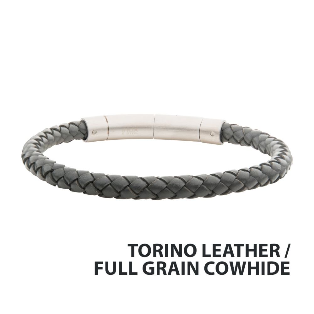 6mm Grey Genuine Full Grain Cowhide Leather Bracelet