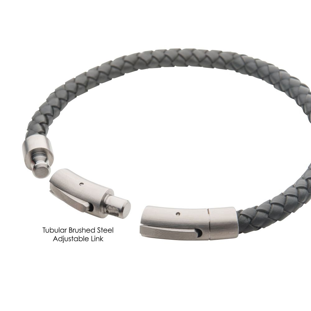 6mm Grey Genuine Full Grain Cowhide Leather Bracelet