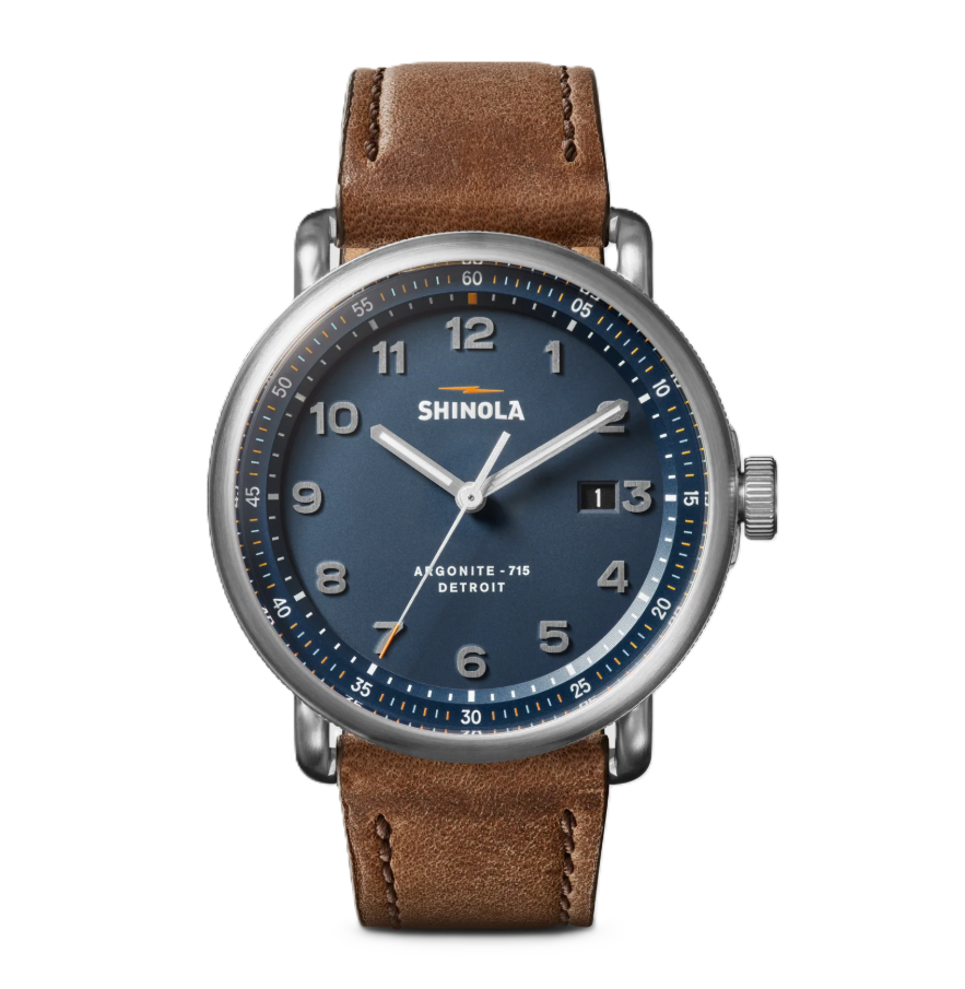 Canfield C56 Watch | Shinola | Stainless Steel | 43MM Three-Hand Date | British Tan Leather Strap - Brownee Jewelers