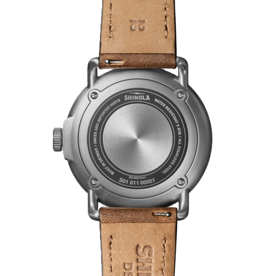 Canfield C56 Watch | Shinola | Stainless Steel | 43MM Three-Hand Date | British Tan Leather Strap - Brownee Jewelers