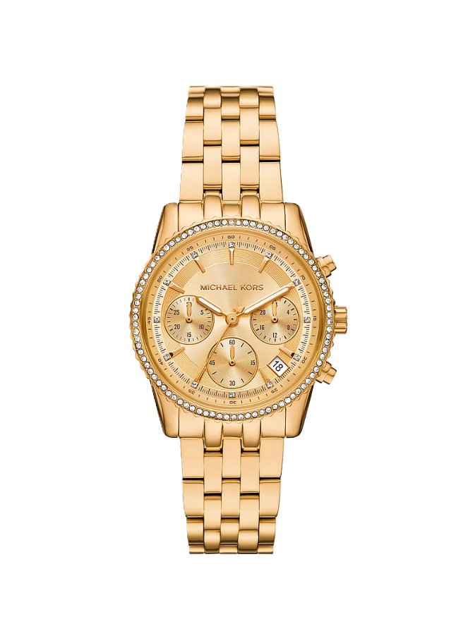 Mini Bryant Pavé Watch | Michael Kors | Gold-Tone Stainless Steel | 35mm Case | Crystal Pavé Chronograph Design - Brownee Jewelers